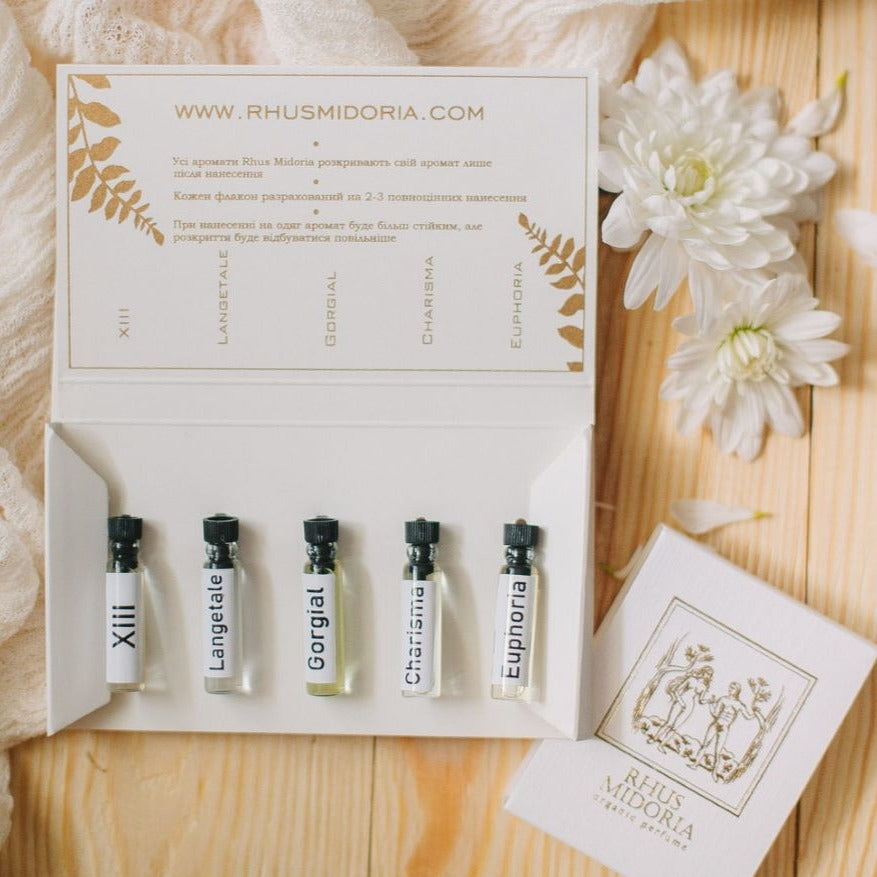 5 Echantillons de parfum bio pour femme - Rhus Midoria - Kit 3